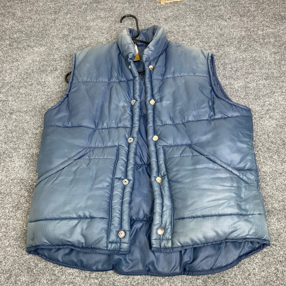 Vintage JCPenney Mens Puffer Vest Blue Ripstop Quilted Snap Front Size Medium